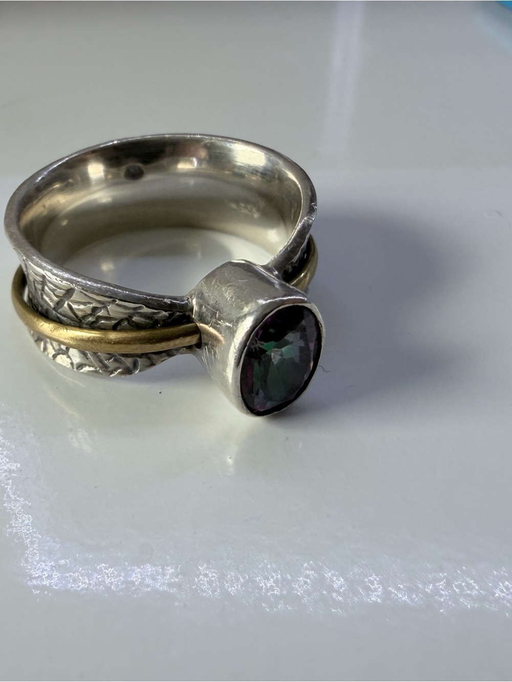 Sterling Silver Mystic Topaz Stackable Ring - Green/Purple Stone - Picture 3 of 4
